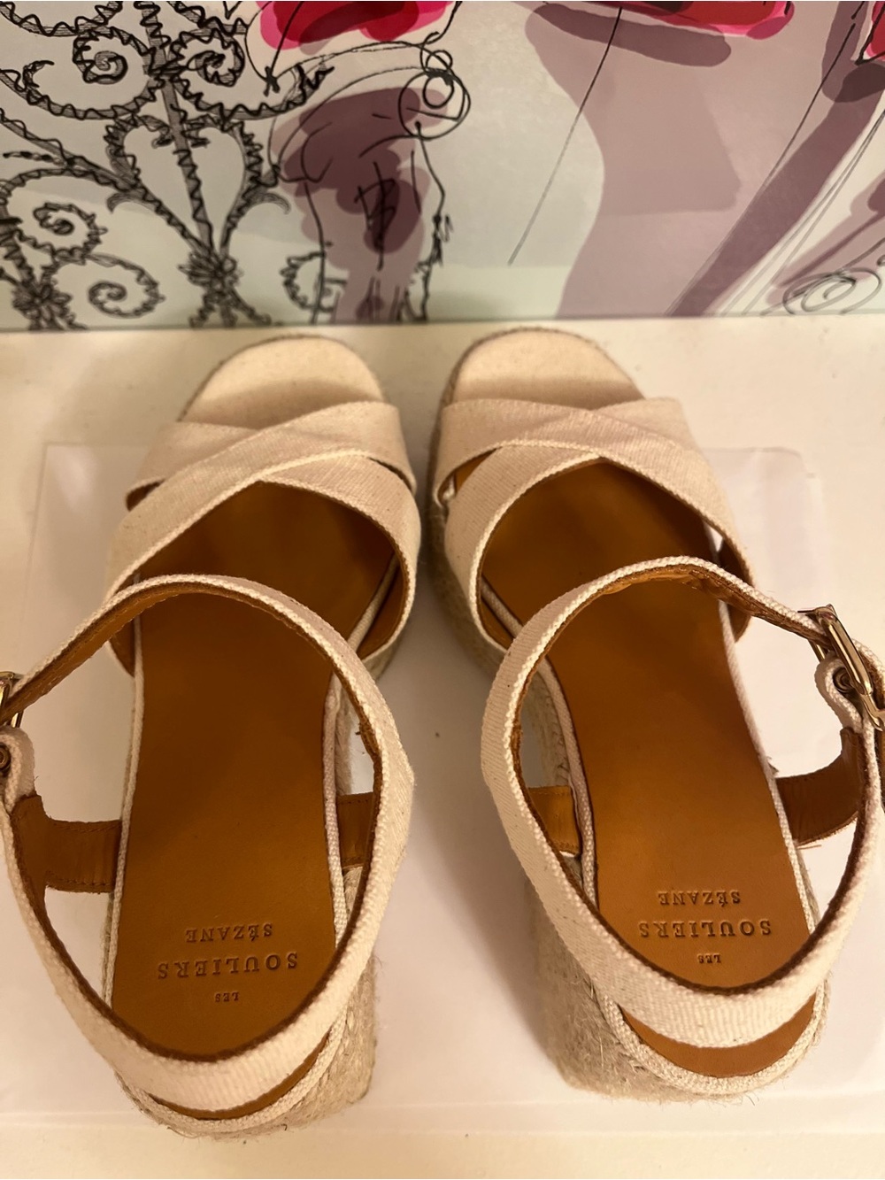 Les Souliers Sézane Block Heel Espadrille Sandals — Cream — Size EU 35 (US 5) - Picture 5 of 8
